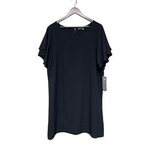 NEW! Daisy Fuentes Black Sheath Dress Flutter Sleeves Women's Size XL